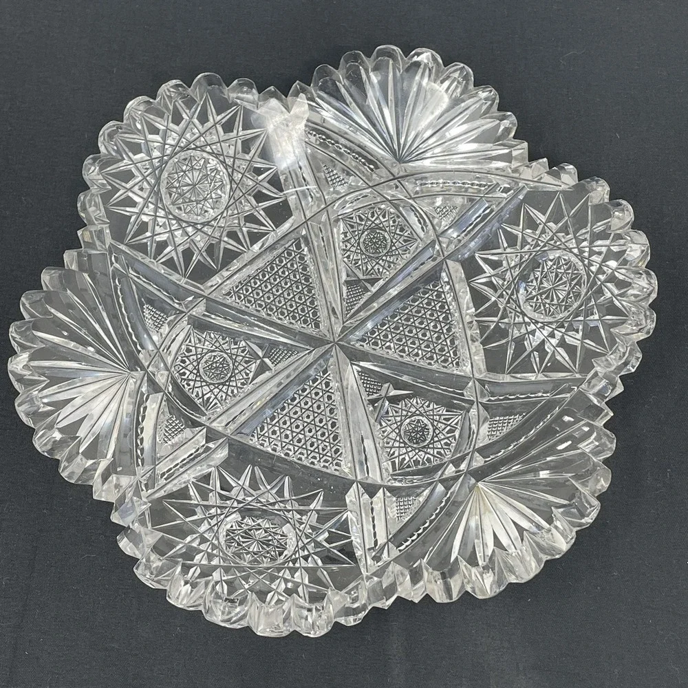 Antique American Brilliant Cut Glass Shallow Bowl Plate‎ 7